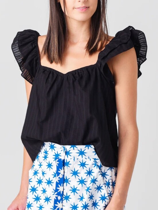 BB Dakota Tops - BB DAKOTA Women's Hey Cowgirl Top In Black Ruffle Sleeve Size Large